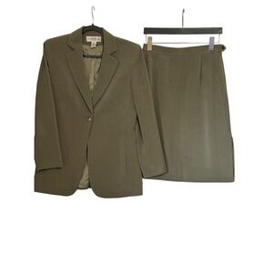 Jones Wear Two Piece Suit Blazer Skirt Olive‎ Green Size 10 Business Casual